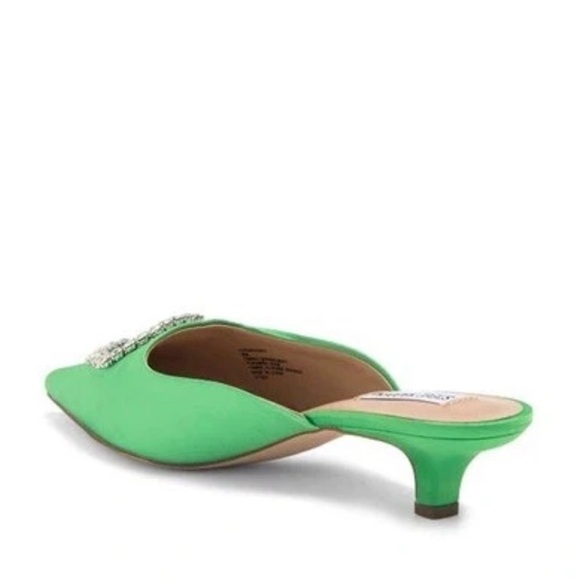 Steve Madden Green SATIN Party Kees Rhinestone Embellished Kitten Mule 6.5 Chic - Picture 3 of 11